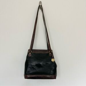 Vintage Brahmin Tuscan Black Leather Shoulder Bag w Brown Croc Trim READ NOTE